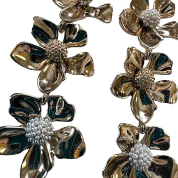 J. Crew Gold Floral Statement Dangle Earrings - Picture 4 of 5